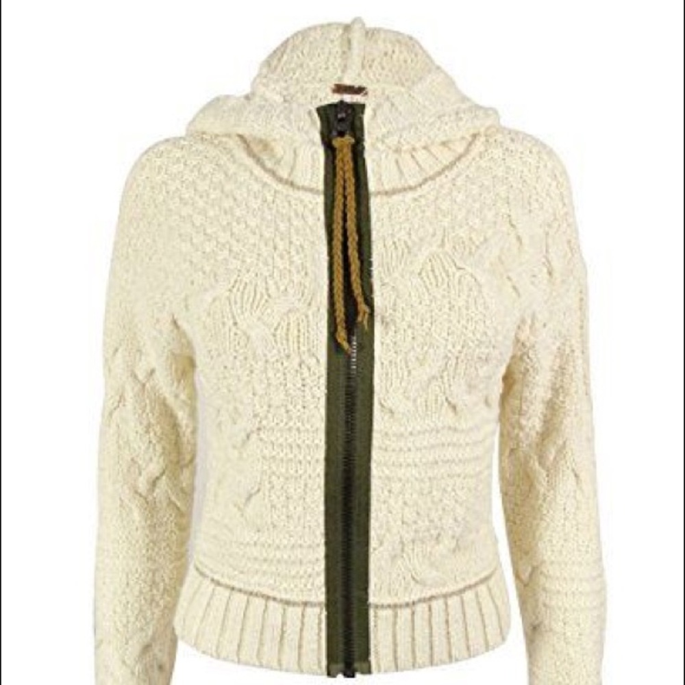 Free People White/Cream hooded cropped cardigan